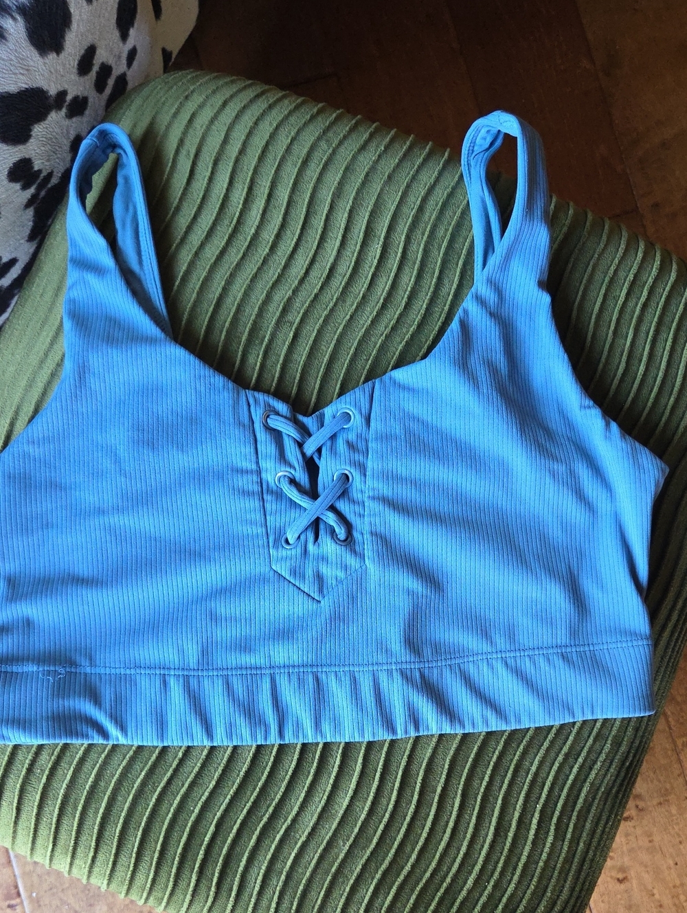 Ribbed Lace-Up Sports Bralette in Blue